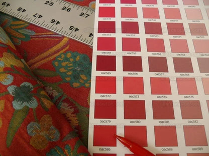 Brunschwig & Fils Eldorado Silk Lampas Crimson Red Flower &ribbo