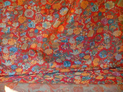 Brunschwig & Fils Eldorado Silk Lampas Crimson Red Flower &ribbo