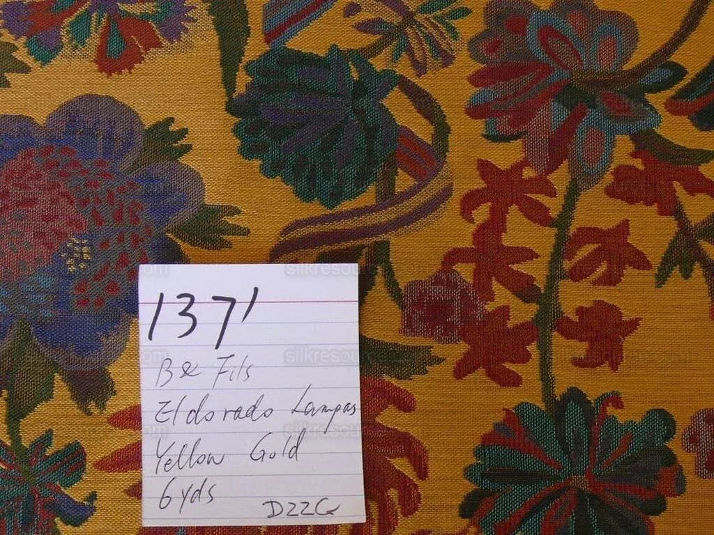 Brunschwig &amp; Fils Eldorado Silk Lampas Gold Red Flower &amp;ribbon