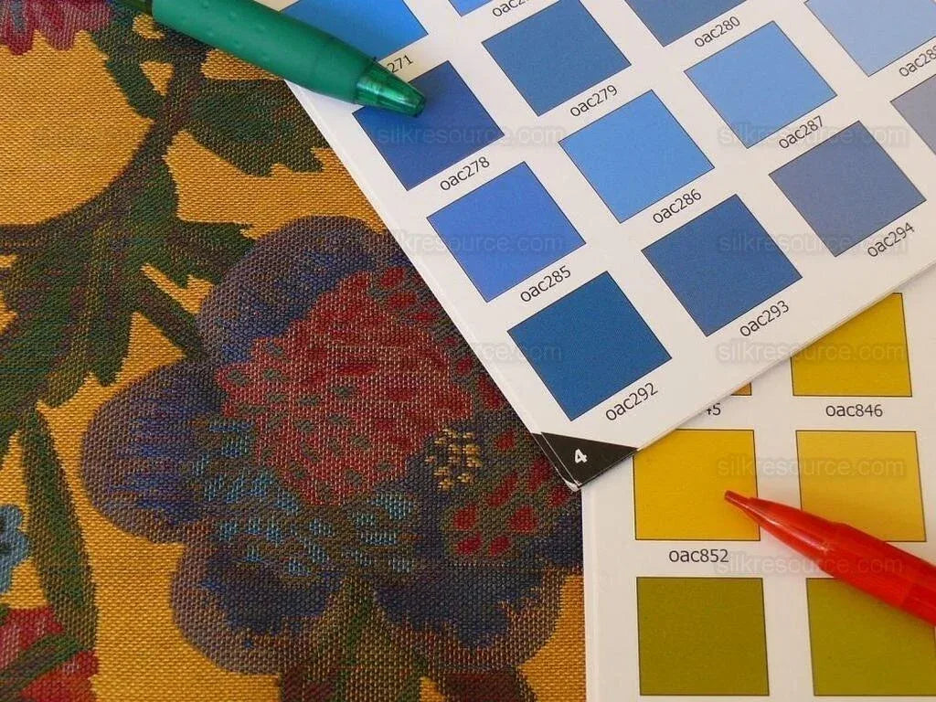 Brunschwig &amp; Fils Eldorado Silk Lampas Gold Red Flower &amp;ribbon