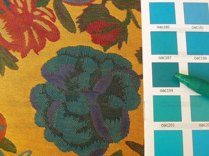 Brunschwig &amp; Fils Eldorado Silk Lampas Gold Red Flower &amp;ribbon