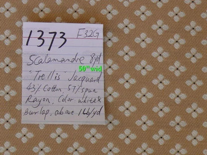 Scalamandre Trellis Jarquard White Burlap Tan Small Scale Daisy Four-leaf Clover Transitional, Width 50" wide (Not 54")