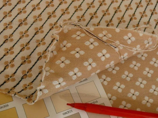 Scalamandre Trellis Jarquard White Burlap Tan Small Scale Daisy Four-leaf Clover Transitional, Width 50" wide (Not 54")