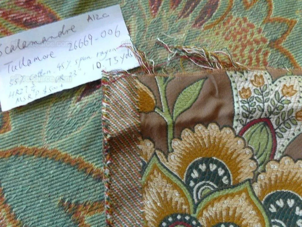 Scalamandre Tullamore Lampas Brown Gold Green Jacobean Flower Bty 26669-006