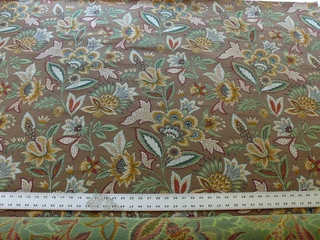 Scalamandre Tullamore Lampas Brown Gold Green Jacobean Flower Bty 26669-006