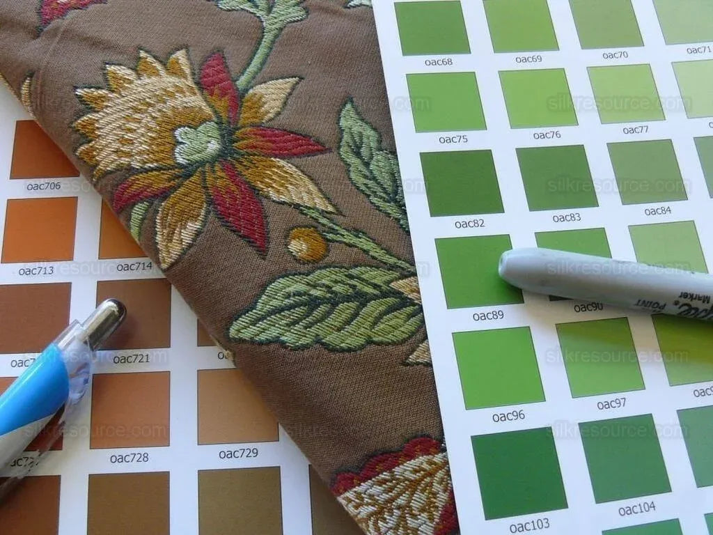 Scalamandre Tullamore Lampas Brown Gold Green Jacobean Flower Bty 26669-006