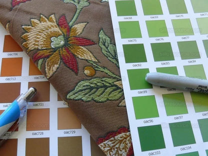 Scalamandre Tullamore Lampas Brown Gold Green Jacobean Flower Bty 26669-006