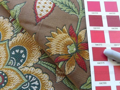 Scalamandre Tullamore Lampas Brown Gold Green Jacobean Flower Bty 26669-006