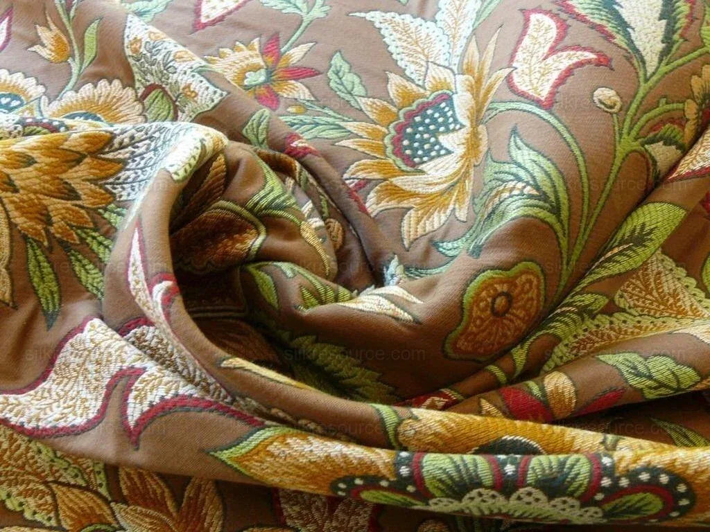 Scalamandre Tullamore Lampas Brown Gold Green Jacobean Flower Bty 26669-006
