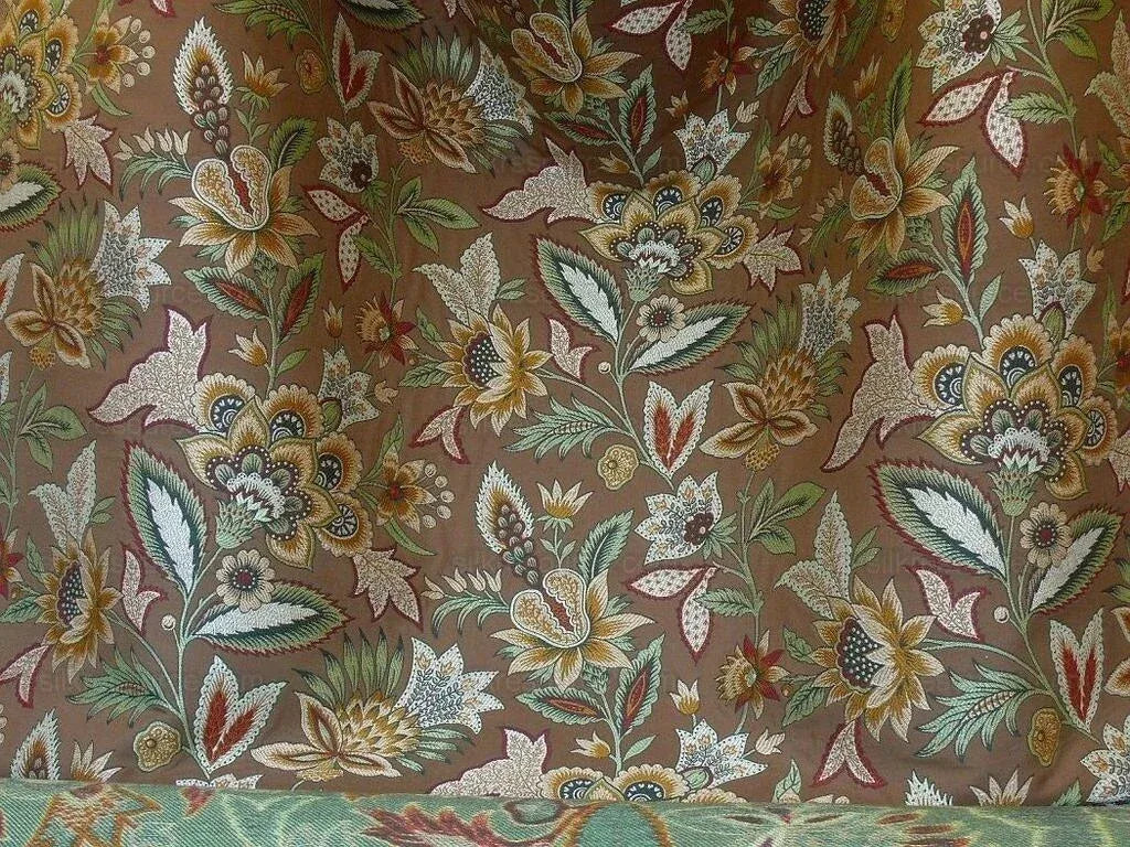 Scalamandre Tullamore Lampas Brown Gold Green Jacobean Flower Bty 26669-006