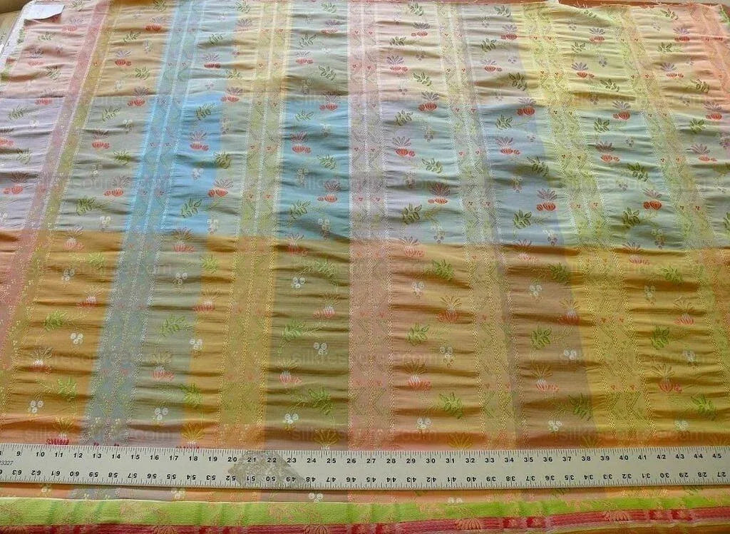 2.75y Scalamandre French Lace Flower Lampas Pink Blue Orange#16 MSRP USD 600+Y