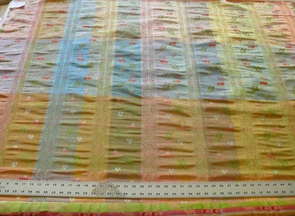 2.75y Scalamandre French Lace Flower Lampas Pink Blue Orange#16 MSRP USD 600+Y