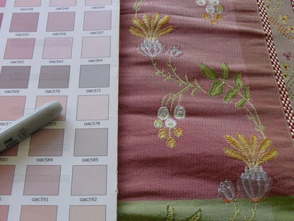 2.75y Scalamandre French Lace Flower Lampas Pink Black Orange#14