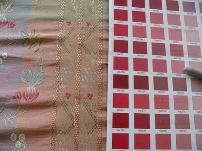 1.4y Scalamandre French Lace Flower Lampas Pink Blue Green#18 MSRP USD 600+Y