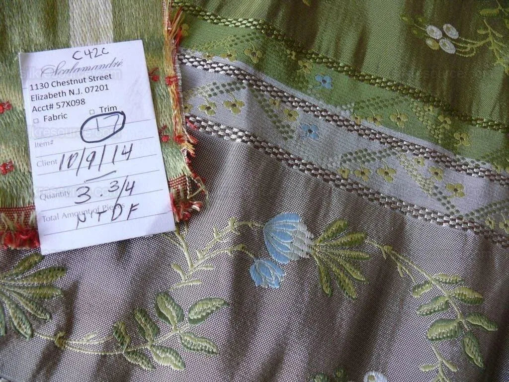 3.75y Scalamandre French Lace Flower Lampas Pink Blue Brown#17