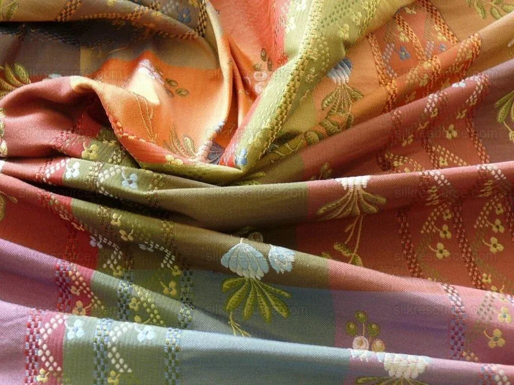 3.75y Scalamandre French Lace Flower Lampas Pink Blue Brown#17