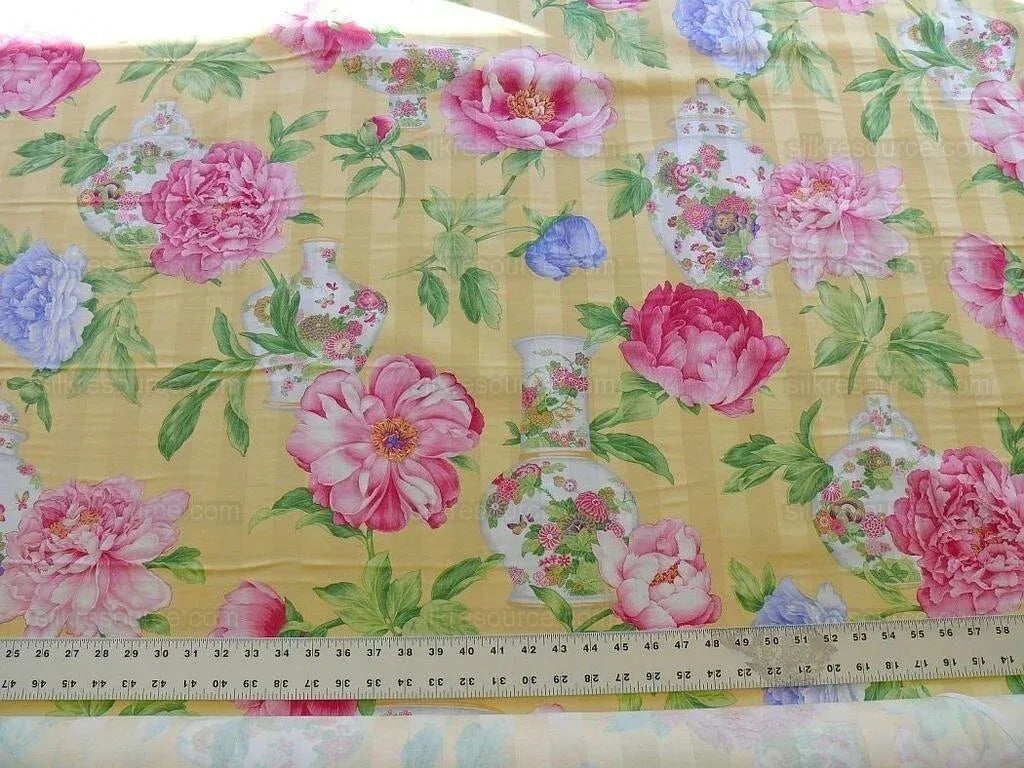 Gorgeous Chinoiserie Peony Print Cotton Satin Porcelain Ginger Jar