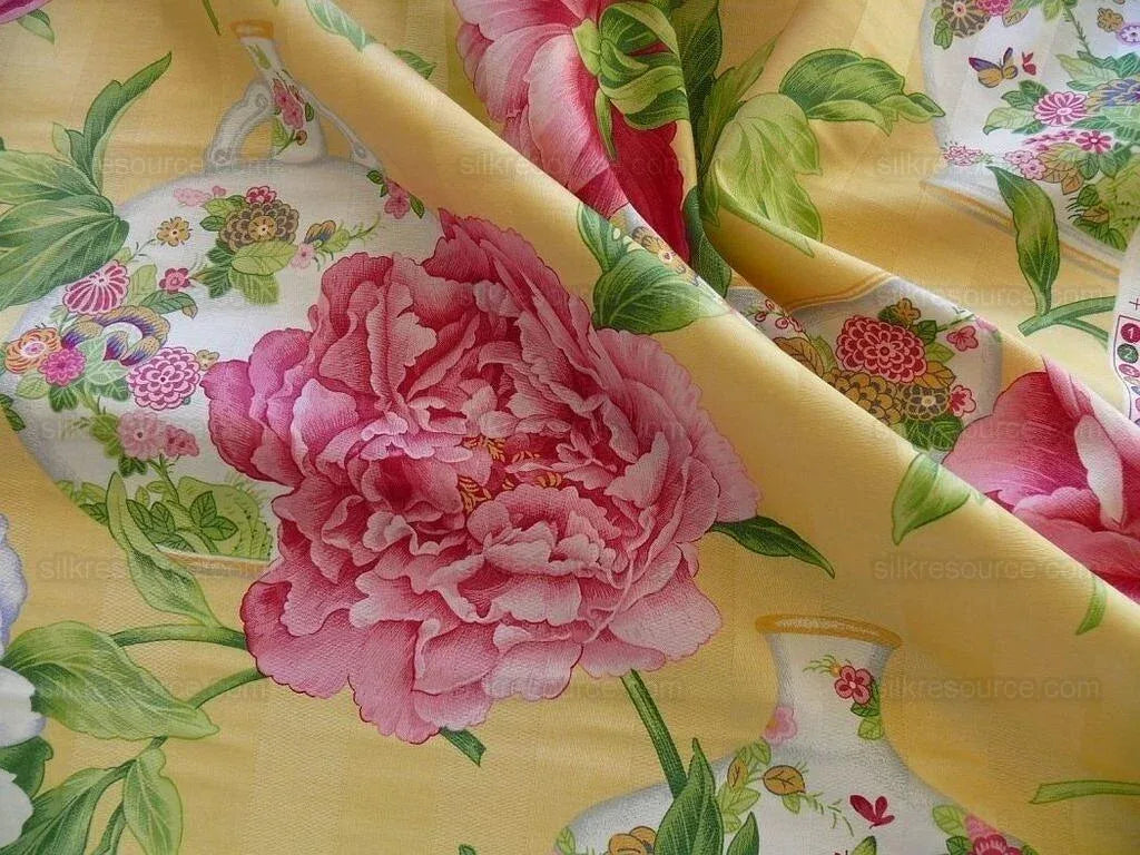 Gorgeous Chinoiserie Peony Print Cotton Satin Porcelain Ginger Jar