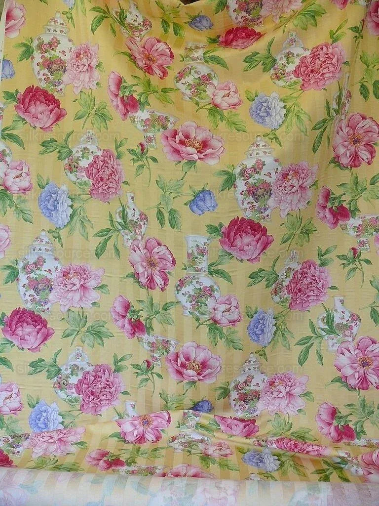 Gorgeous Chinoiserie Peony Print Cotton Satin Porcelain Ginger Jar