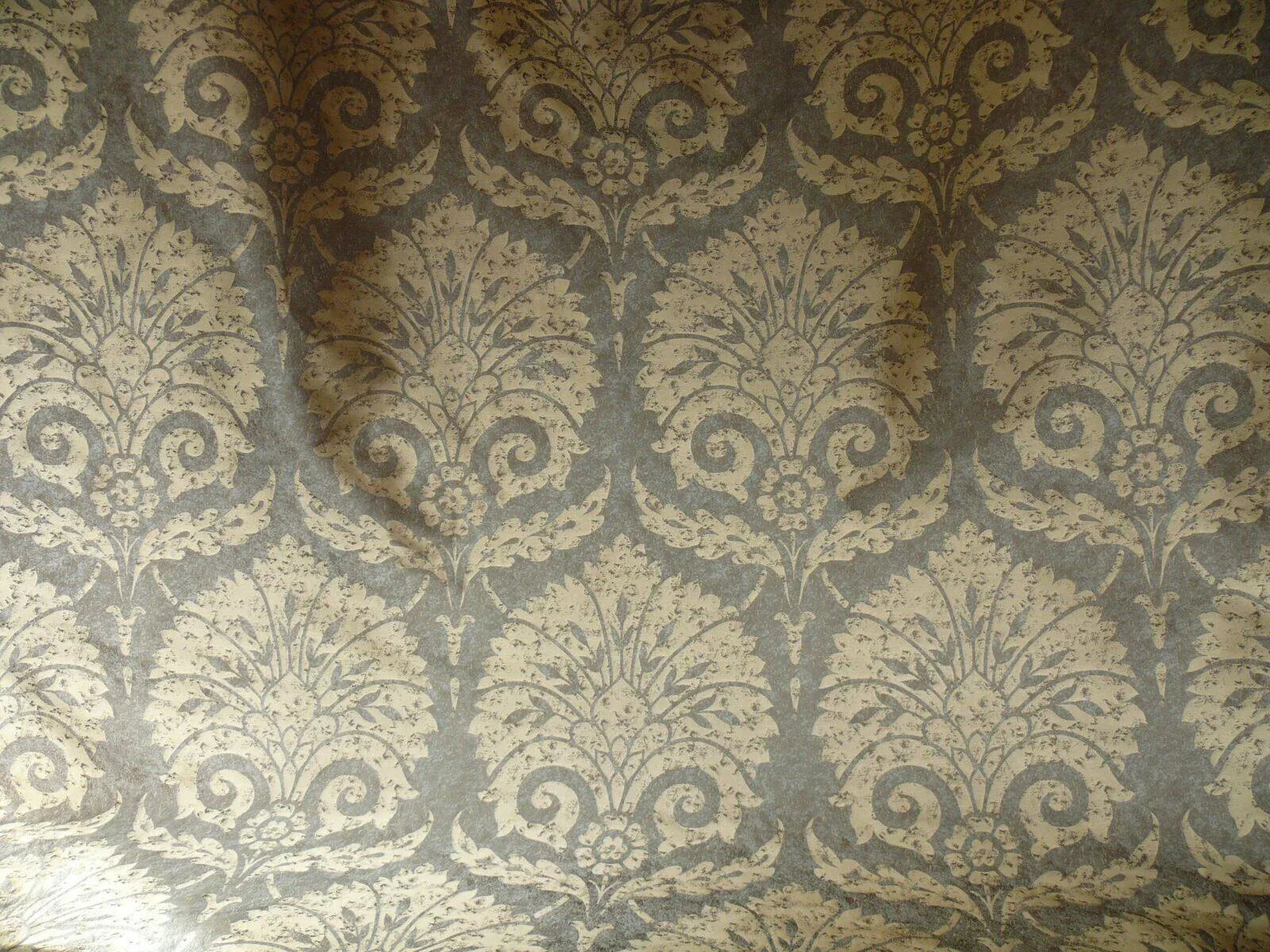 100% SILK DAMASK AGED STONE CASPIAN GREY BLUE BTY #1379B