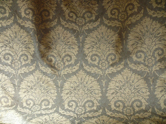 100% SILK DAMASK AGED STONE CASPIAN GREY BLUE BTY #1379B