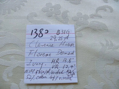 Clarence House Florent Italian Cotton Damask Pomegranate Ivory White MSRP USD 220/Y