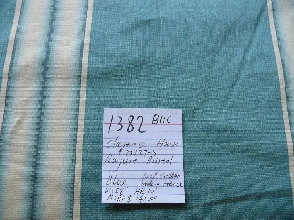 Bty Clarence House Rayure Bristol Blue Stripe Fr France #1382