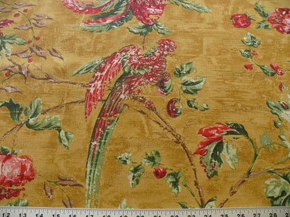 By Yard Scalamandre Dunraven Bird Of Paradise Hand Print Union Cloth Gold Mustard Pink Red Green MSRP USD 442/Y