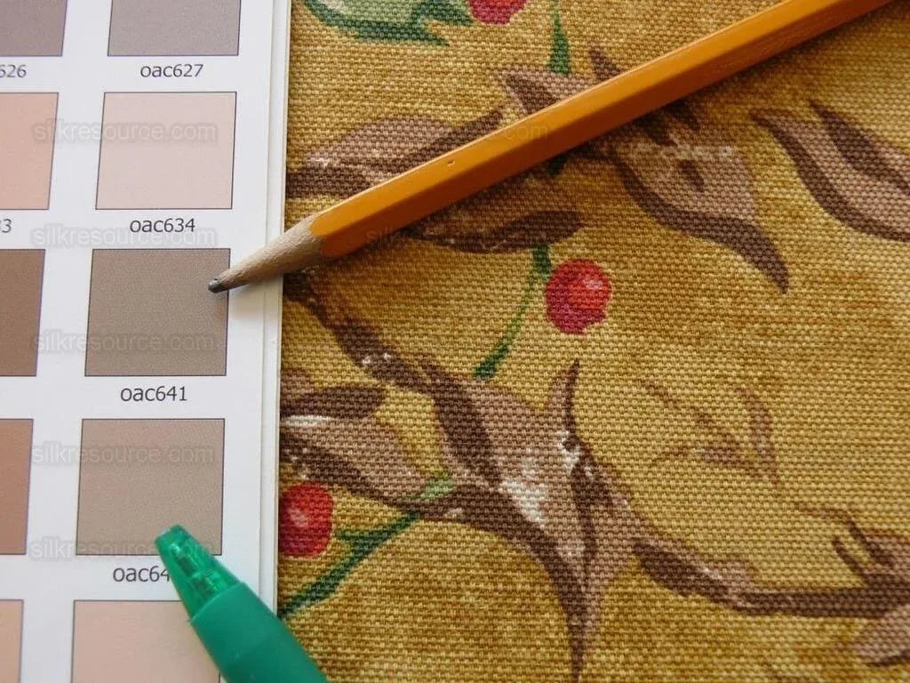 By Yard Scalamandre Dunraven Bird Of Paradise Hand Print Union Cloth Gold Mustard Pink Red Green MSRP USD 442/Y