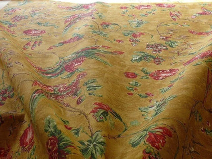 By Yard Scalamandre Dunraven Bird Of Paradise Hand Print Union Cloth Gold Mustard Pink Red Green MSRP USD 442/Y