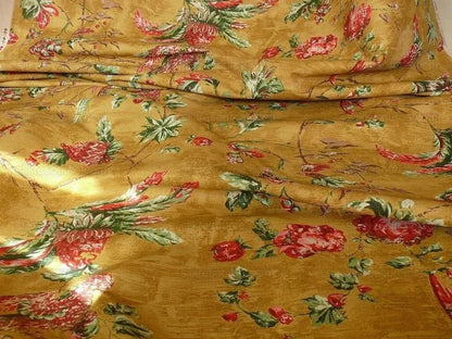 By Yard Scalamandre Dunraven Bird Of Paradise Hand Print Union Cloth Gold Mustard Pink Red Green MSRP USD 442/Y