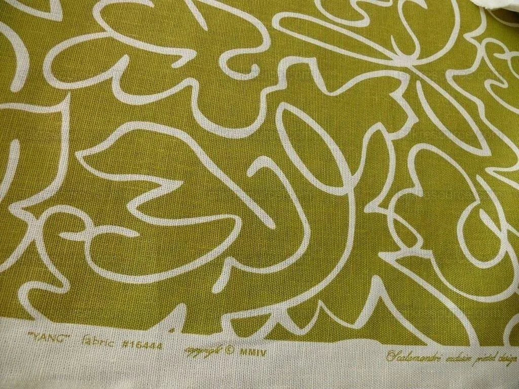 Scalamandre Yang Linen Print Green White Beige Matisse Style Drawing MSRP USD 225/y