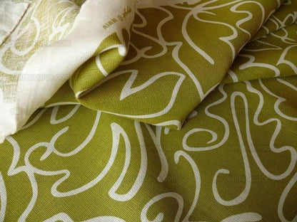 Scalamandre Yang Linen Print Green White Beige Matisse Style Drawing MSRP USD 225/y