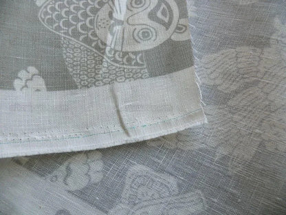 Clarence House Bali Mythical Animals  Linen Print Asian Tiger Peacock Fish Grey White