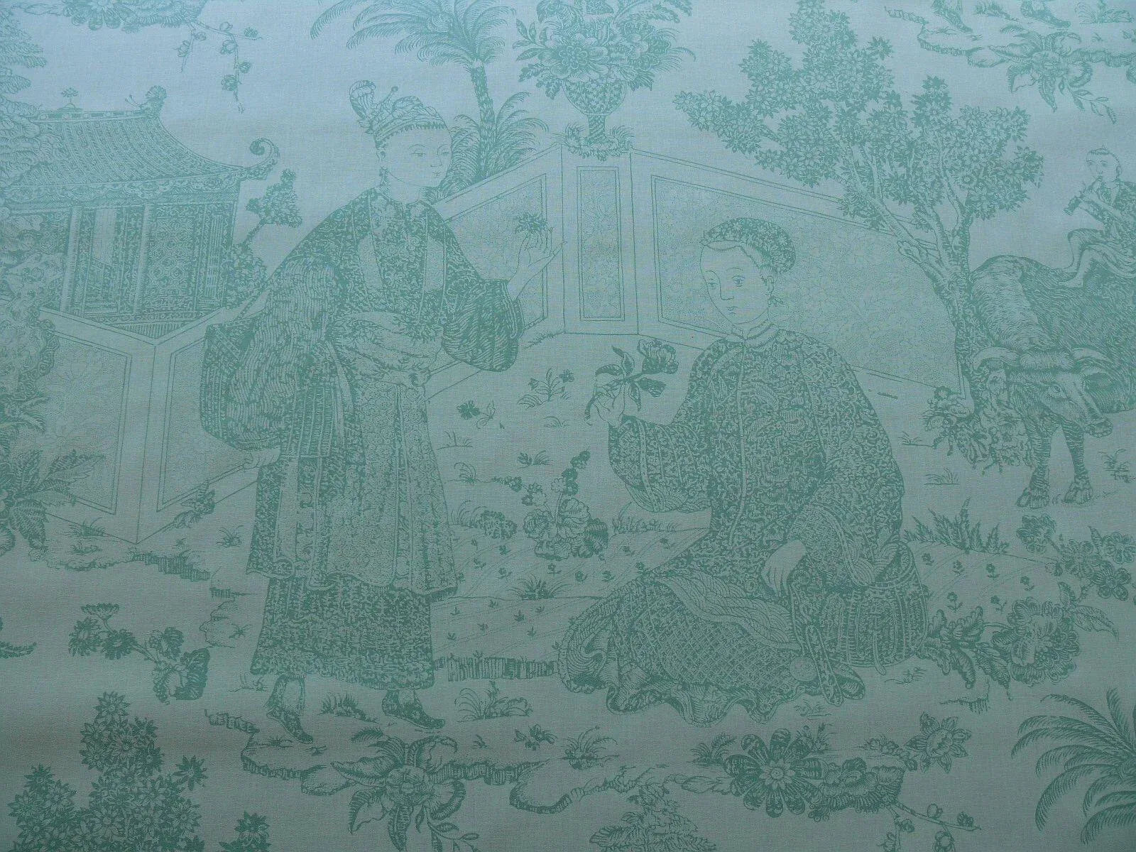 BRUNSCHWGI & FILS CATHAY TOILE COTTON CHINOISERIE JADE FLOWER LI