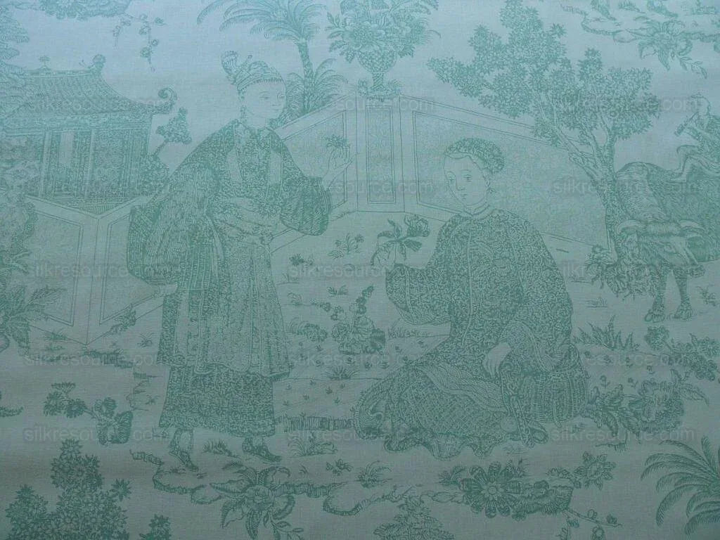 Brunschwig &amp; Fils Cathay Toile Cotton Chinoiserie Jade Flower Light Green
