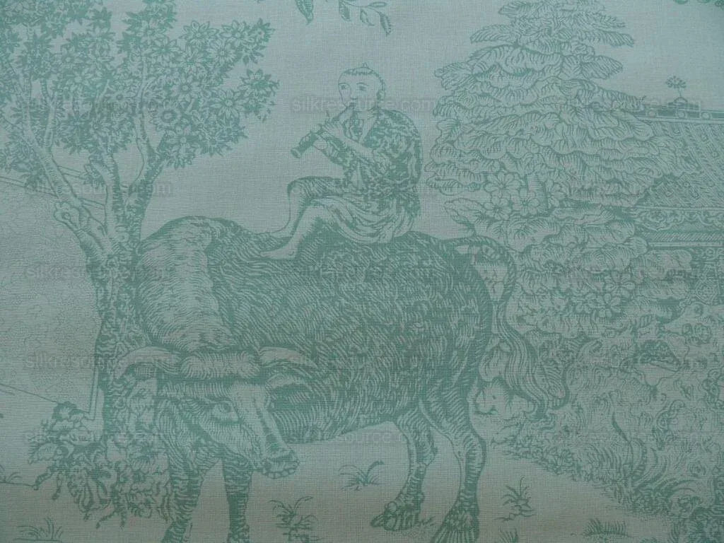 Brunschwig &amp; Fils Cathay Toile Cotton Chinoiserie Jade Flower Light Green