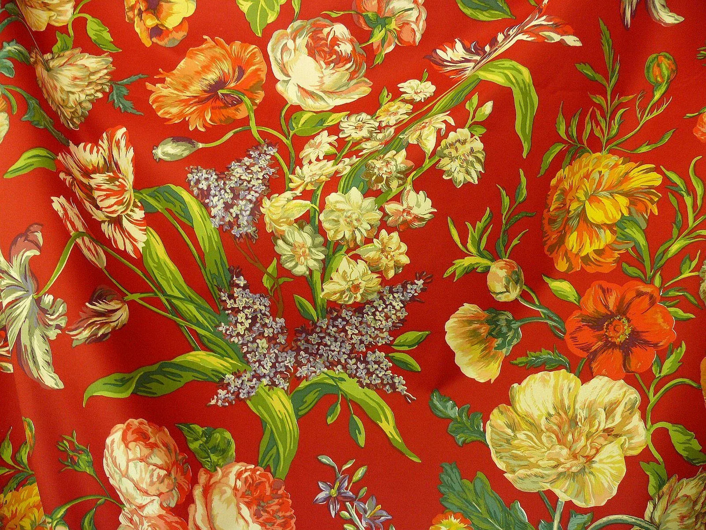 BTY SCHUMACHER PRINT COTTON DUTCH GARDEN TULIP ROSE POPPY LILAC