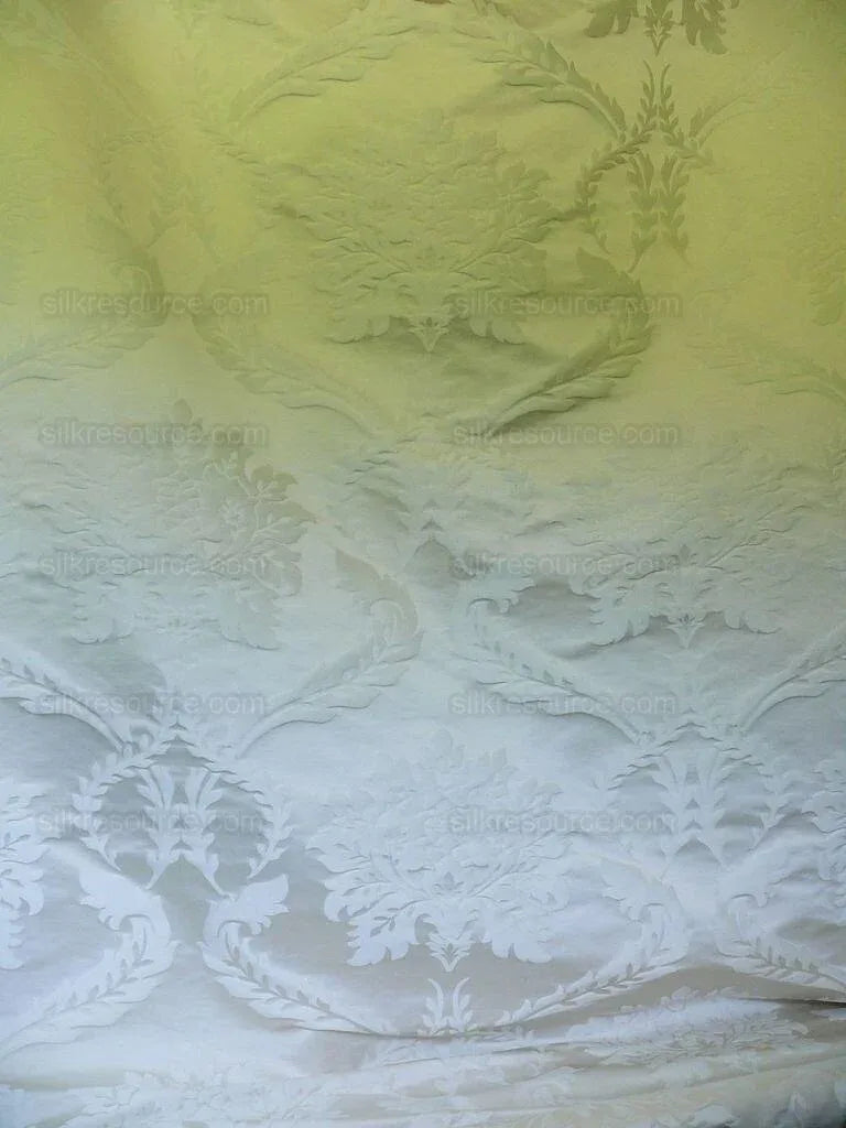 Old World Weavers Silk &amp; Linen Damask Pearly White Large Scale 6.875y