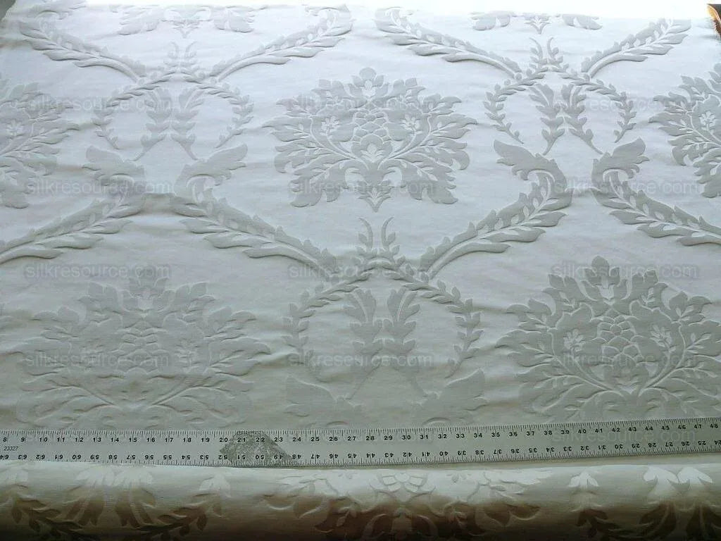 Old World Weavers Silk &amp; Linen Damask Pearly White Large Scale 6.875y
