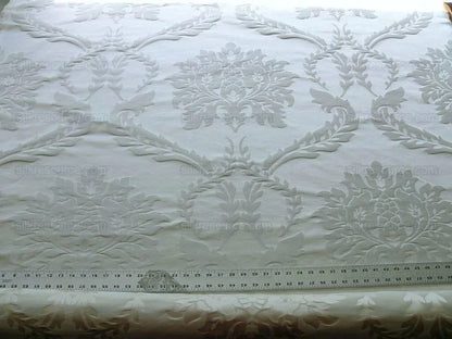Old World Weavers Silk &amp; Linen Damask Pearly White Large Scale 6.875y