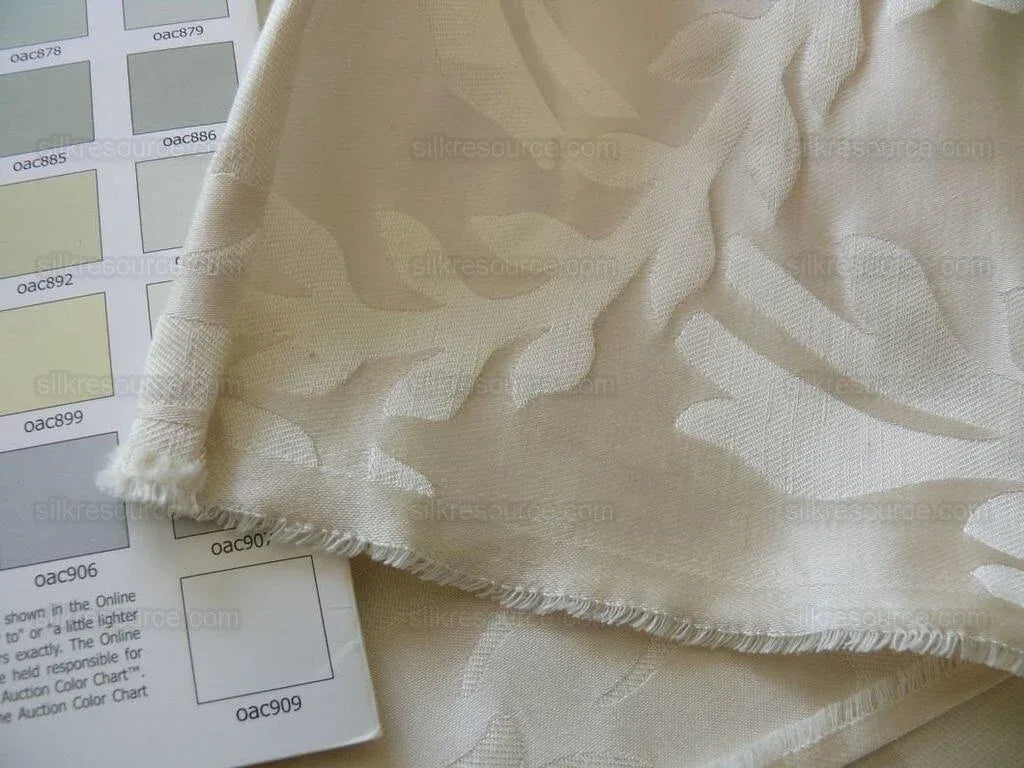 Old World Weavers Silk &amp; Linen Damask Pearly White Large Scale 6.875y
