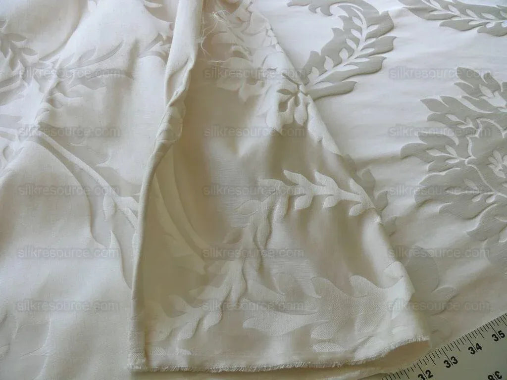Old World Weavers Silk &amp; Linen Damask Pearly White Large Scale 6.875y