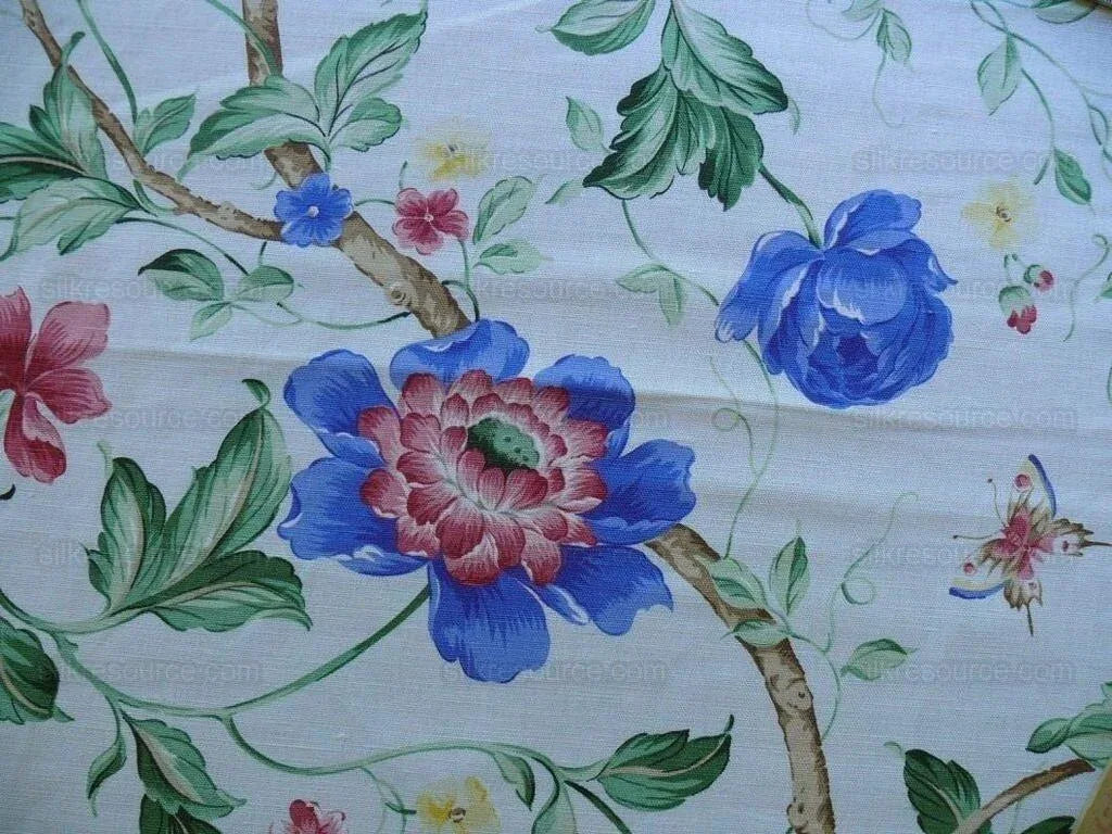 By Yard Scalamandre Flower &amp; Birds Linen Print Orienteaux  Chinoiserie