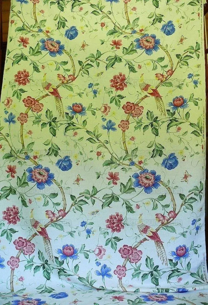 By Yard Scalamandre Flower &amp; Birds Linen Print Orienteaux  Chinoiserie
