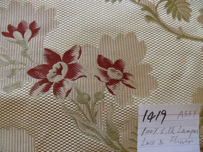 Scalamandre 100% Silk Lampas Lorraine Lace Flower Garland Red Green Gold on Cream White Heavy!