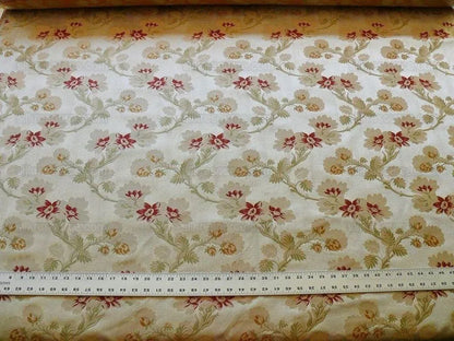 Scalamandre 100% Silk Lampas Lorraine Lace Flower Garland Red Green Gold on Cream White Heavy!