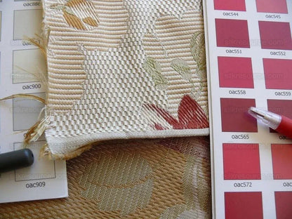 Scalamandre 100% Silk Lampas Lorraine Lace Flower Garland Red Green Gold on Cream White Heavy!