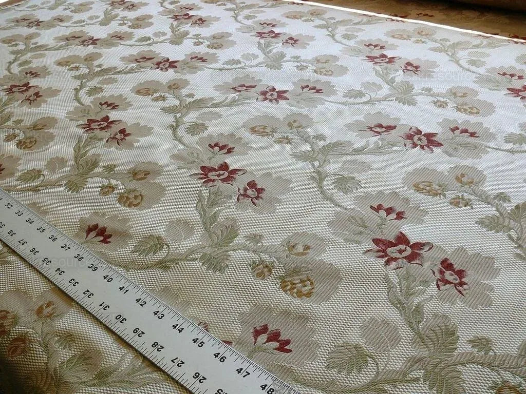 Scalamandre 100% Silk Lampas Lorraine Lace Flower Garland Red Green Gold on Cream White Heavy!