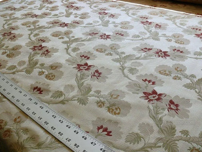 Scalamandre 100% Silk Lampas Lorraine Lace Flower Garland Red Green Gold on Cream White Heavy!